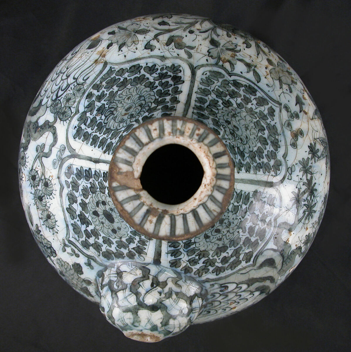 Bottle, Stonepaste; painted under transparent  glaze