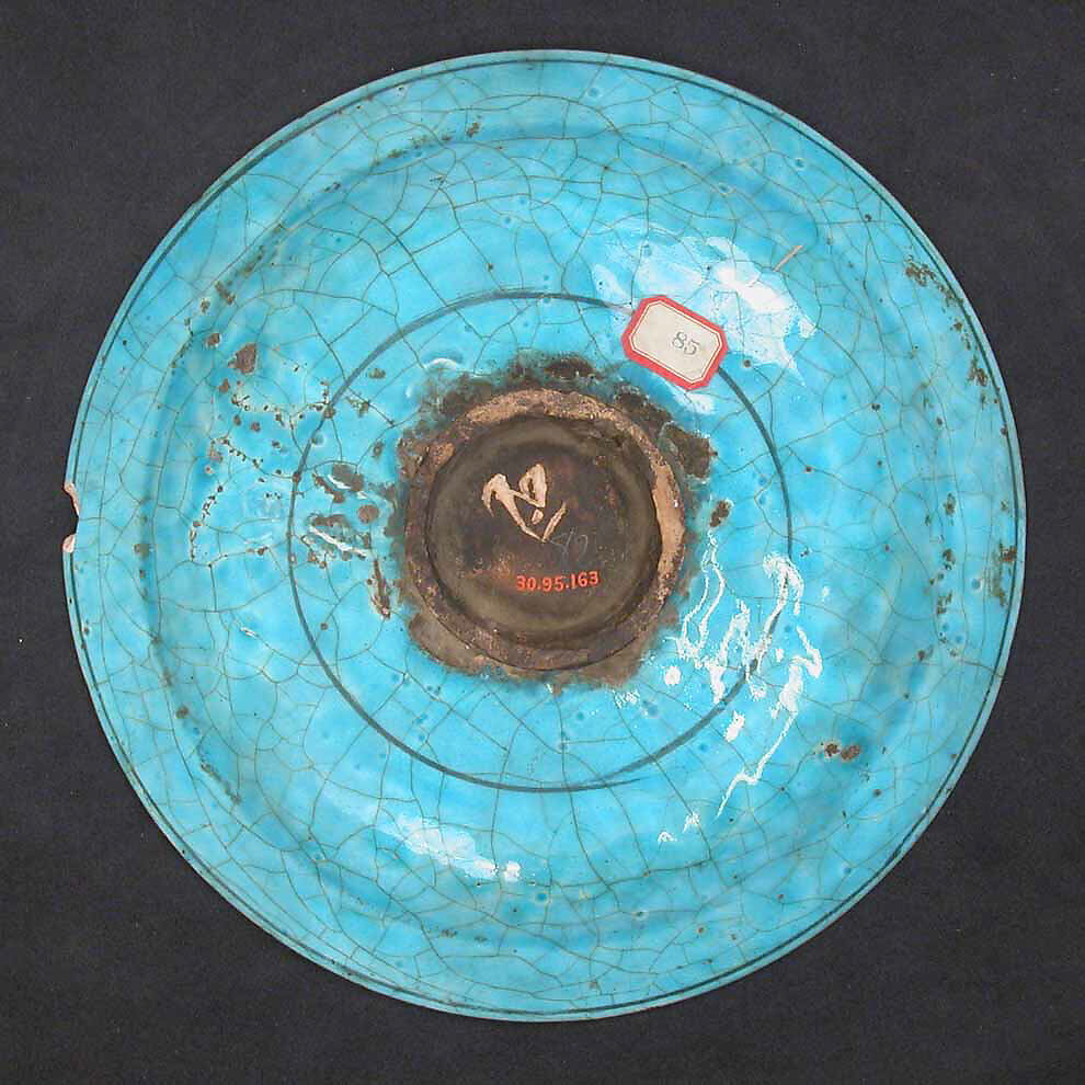 Dish, Stonepaste; painted in black under turquoise glaze