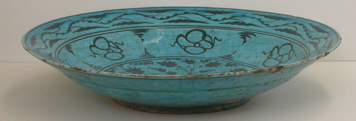 Dish, Stonepaste; painted in black under turquoise glaze
