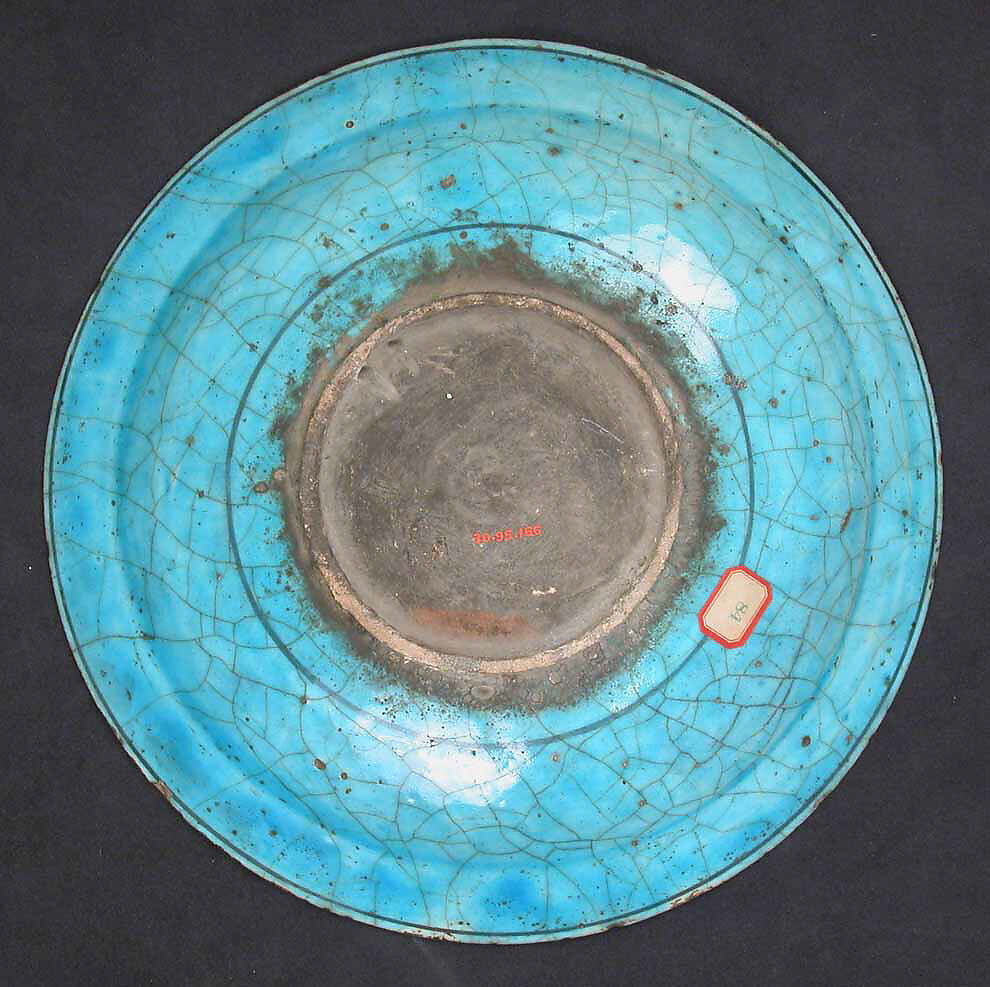 Dish, Stonepaste; painted in black under turquoise glaze