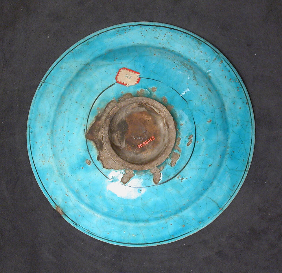 Dish, Stonepaste; painted in black under turquoise glaze