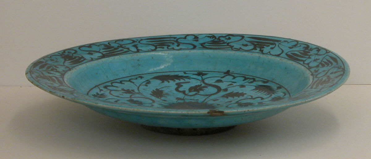 Dish, Stonepaste; painted in black under turquoise glaze