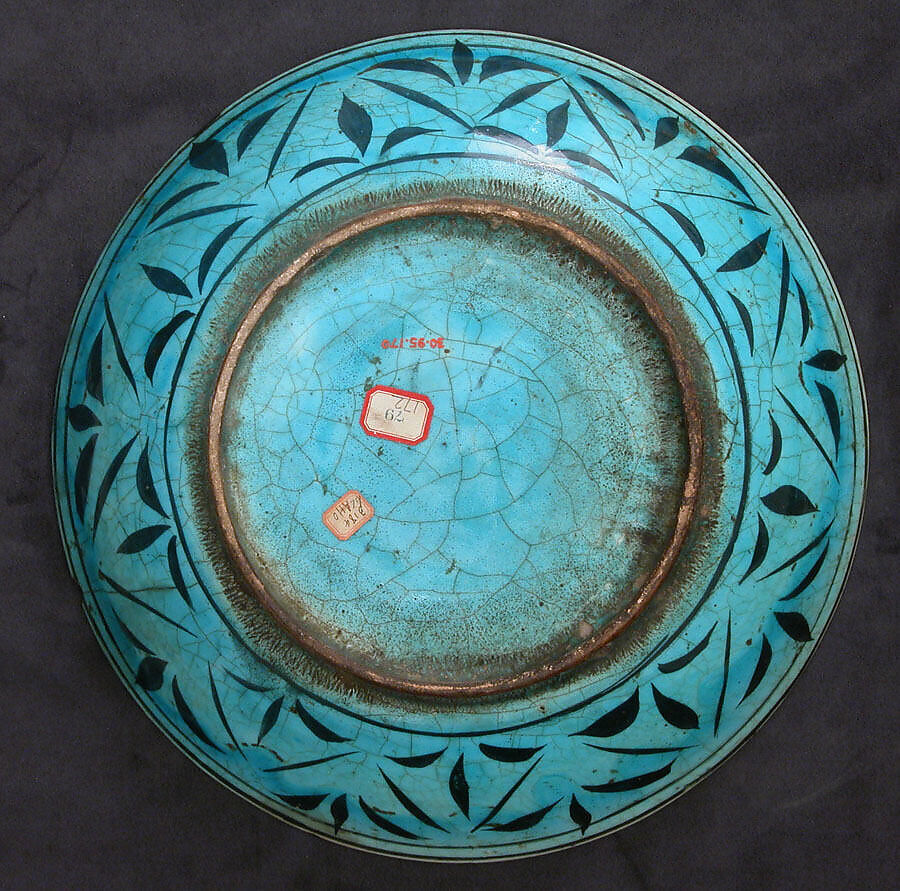Dish, Stonepaste; painted in black under turquoise glaze