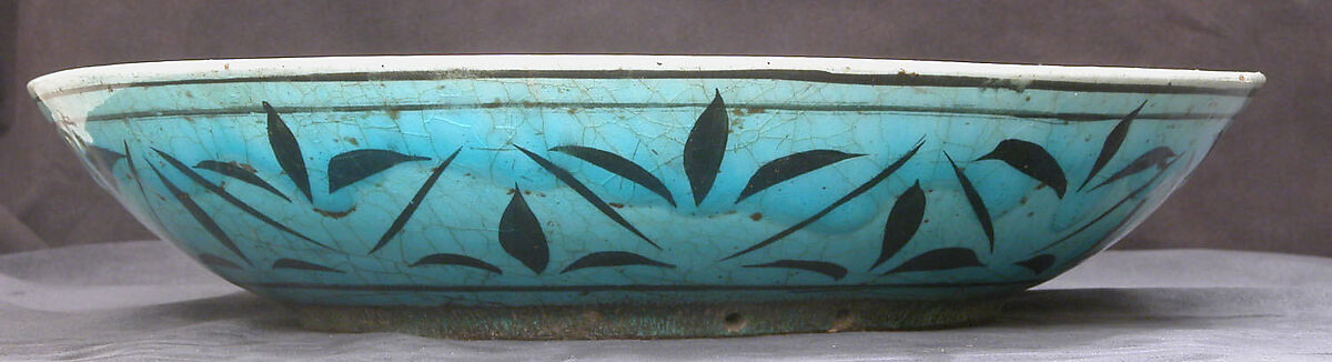 Dish, Stonepaste; painted in black under turquoise glaze