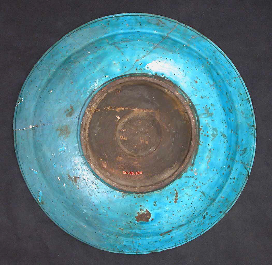 Dish, Stonepaste; painted in black under turquoise glaze