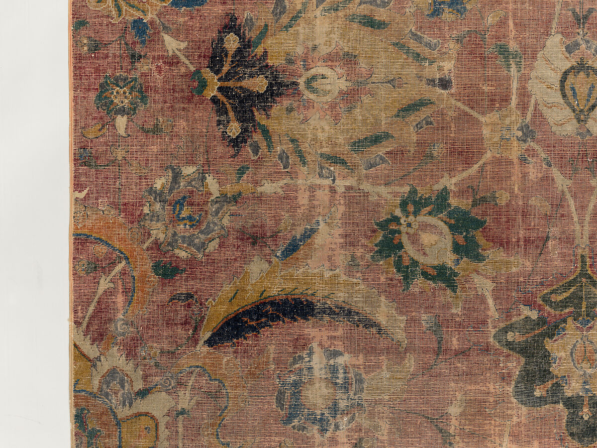 Carpet Fragment, Wool (warp, weft and pile); asymmetrically knotted pile