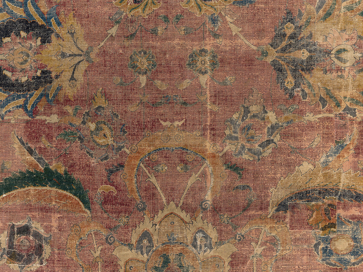 Carpet Fragment, Wool (warp, weft and pile); asymmetrically knotted pile