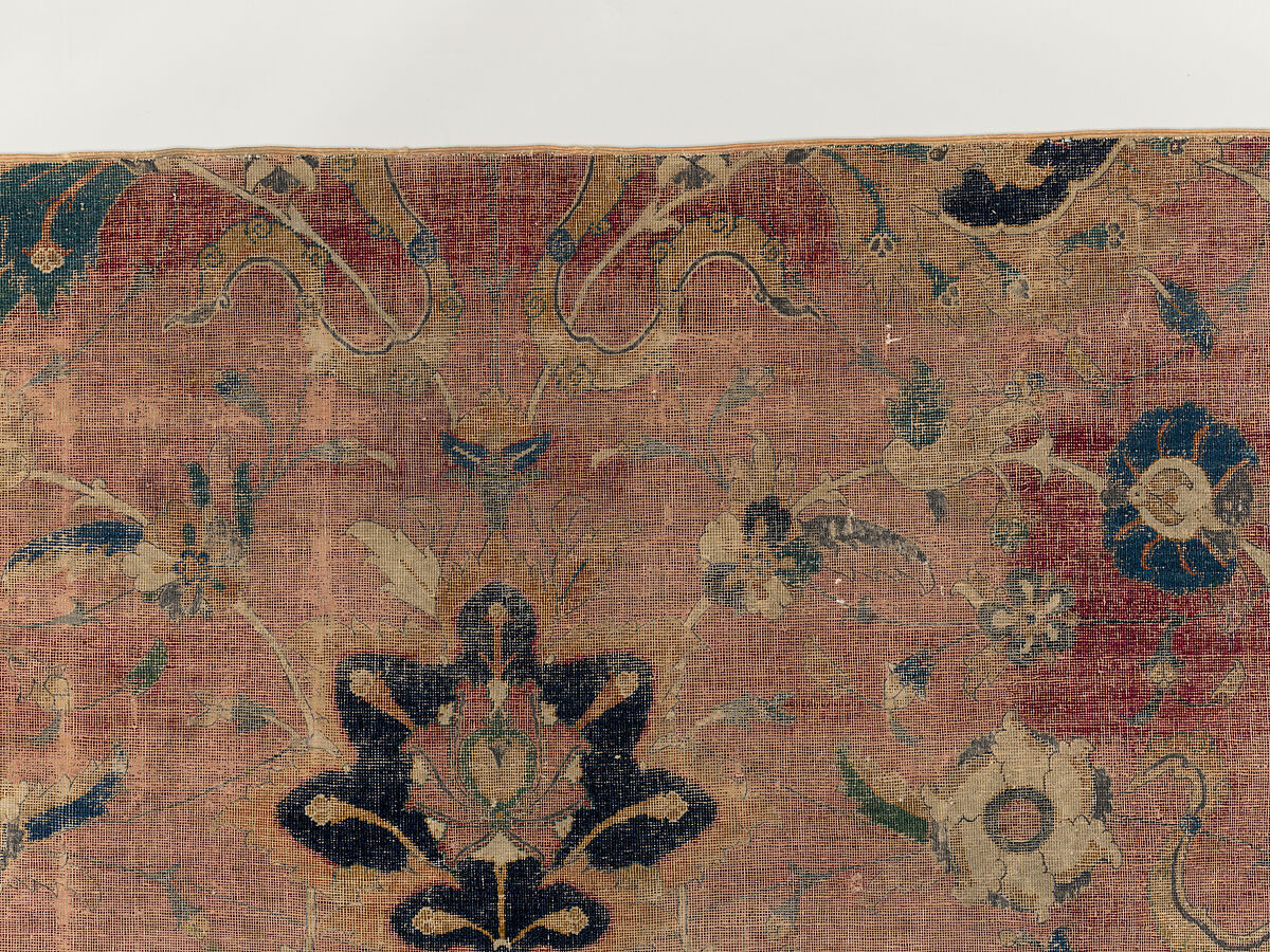 Carpet Fragment, Wool (warp, weft and pile); asymmetrically knotted pile