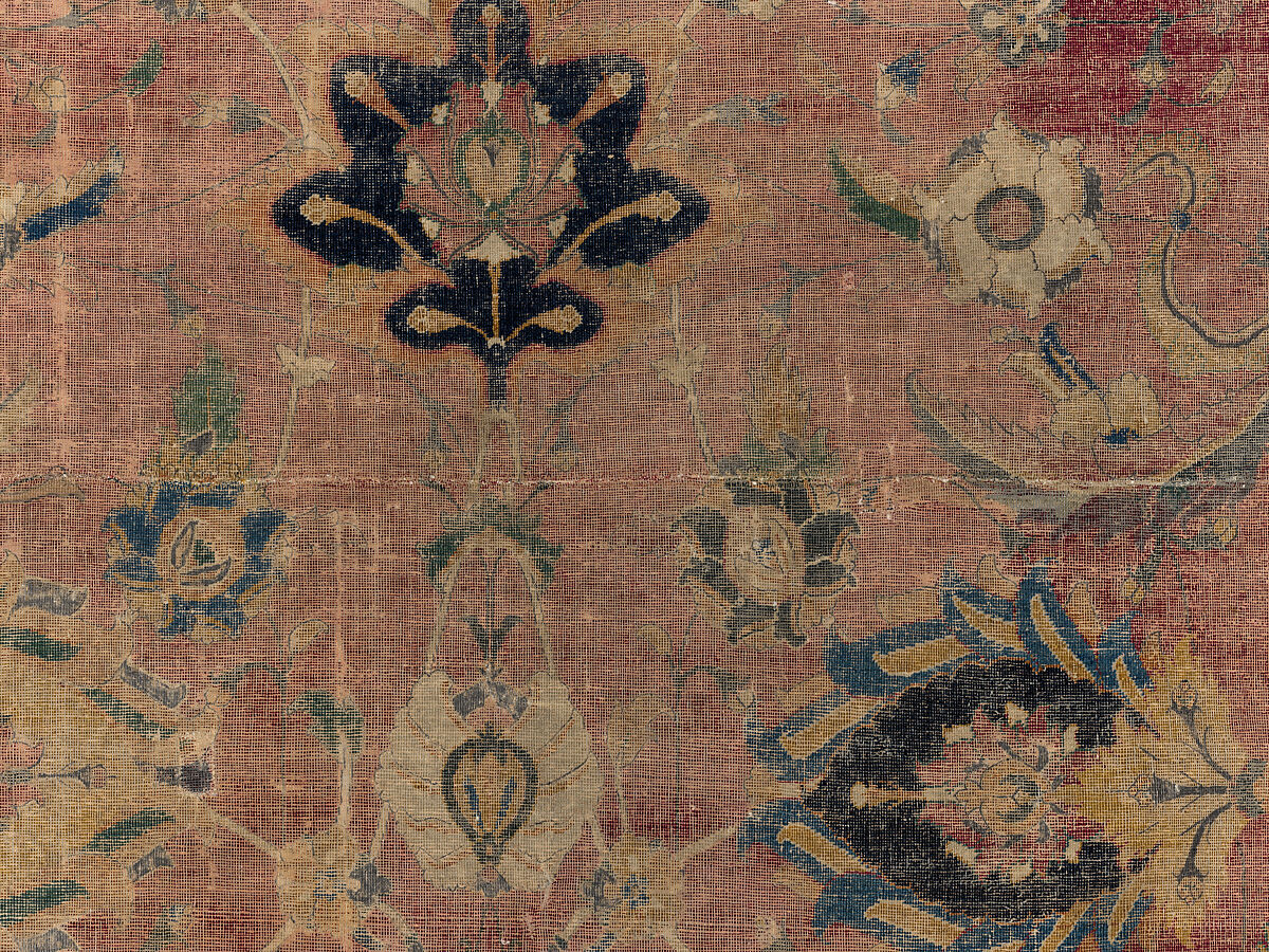 Carpet Fragment, Wool (warp, weft and pile); asymmetrically knotted pile
