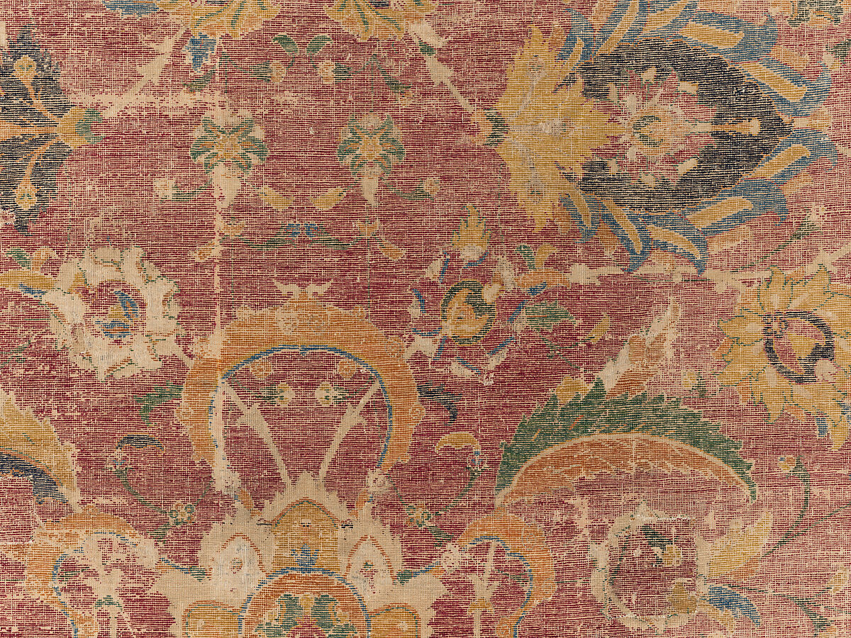 Carpet Fragment, Wool (warp, weft and pile); asymmetrically knotted pile