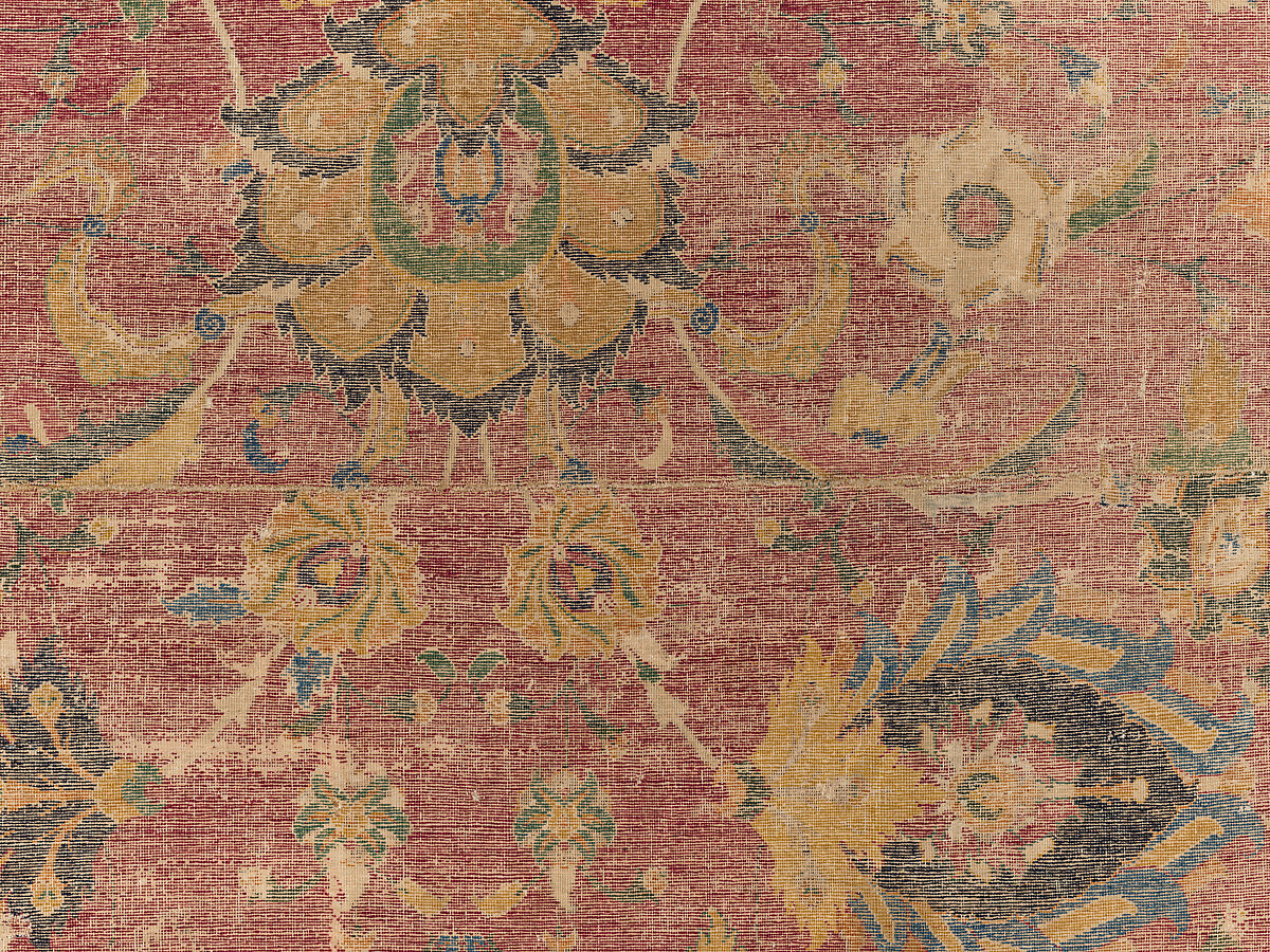 Carpet Fragment, Wool (warp, weft and pile); asymmetrically knotted pile