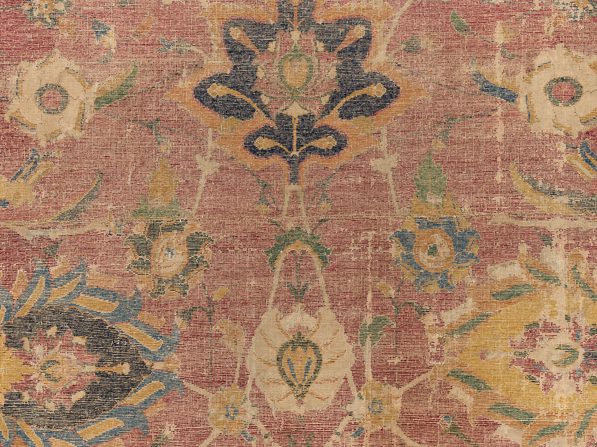 Carpet Fragment, Wool (warp, weft and pile); asymmetrically knotted pile