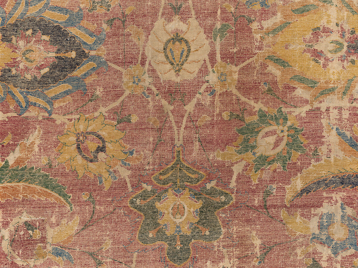 Carpet Fragment, Wool (warp, weft and pile); asymmetrically knotted pile