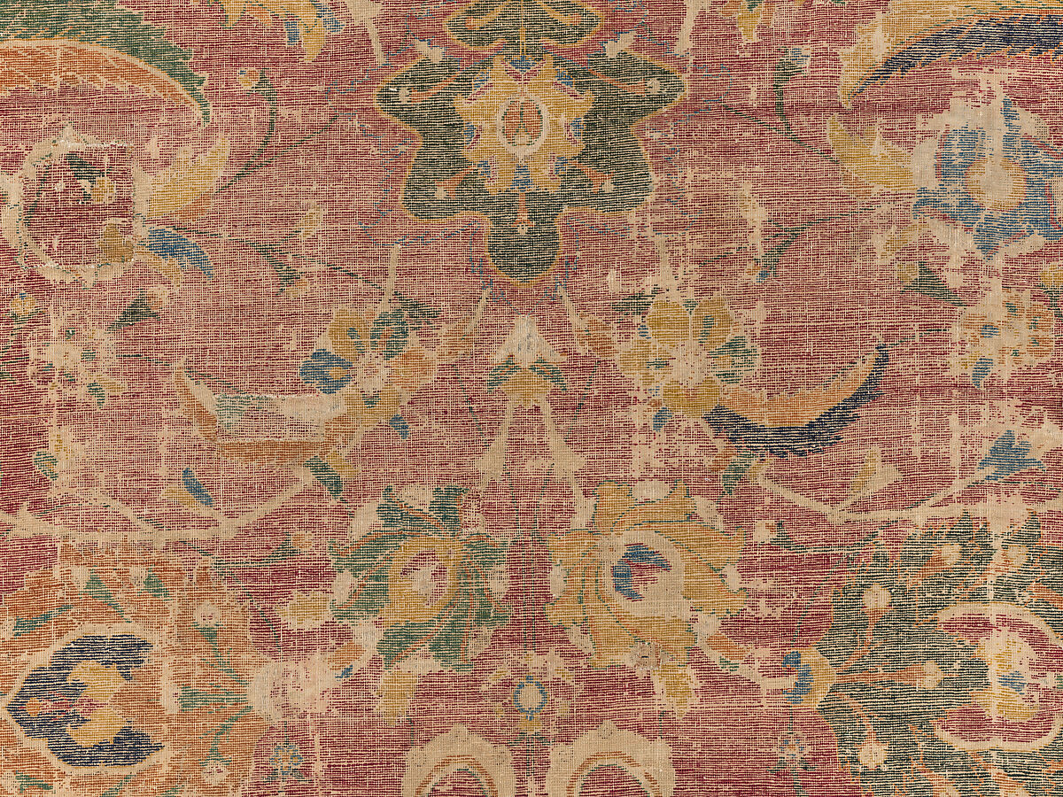 Carpet Fragment, Wool (warp, weft and pile); asymmetrically knotted pile