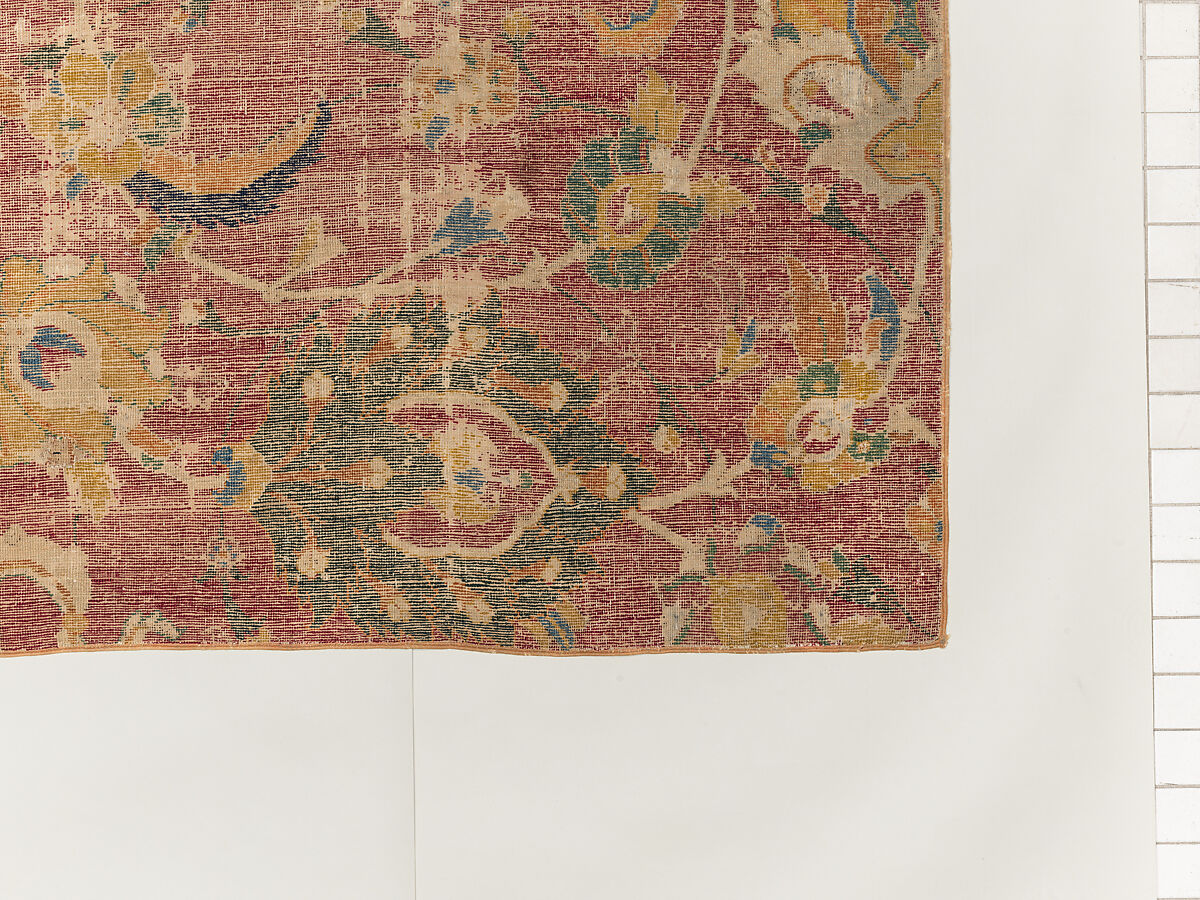 Carpet Fragment, Wool (warp, weft and pile); asymmetrically knotted pile