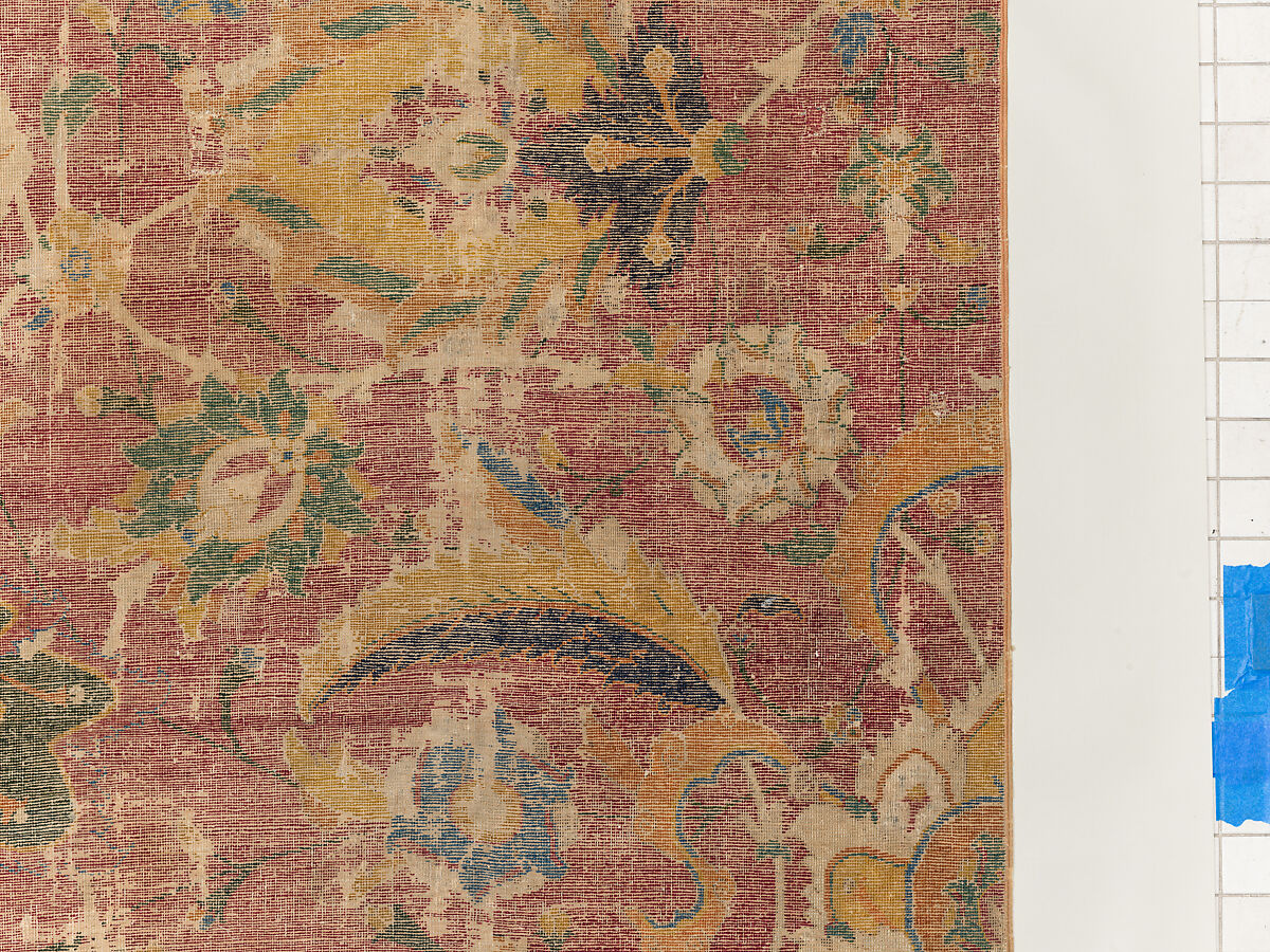 Carpet Fragment, Wool (warp, weft and pile); asymmetrically knotted pile