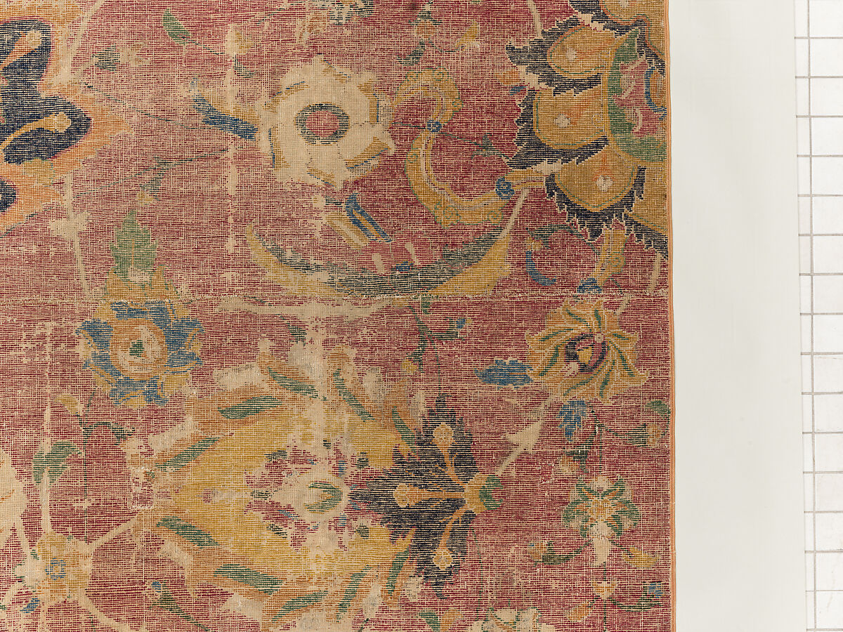 Carpet Fragment, Wool (warp, weft and pile); asymmetrically knotted pile