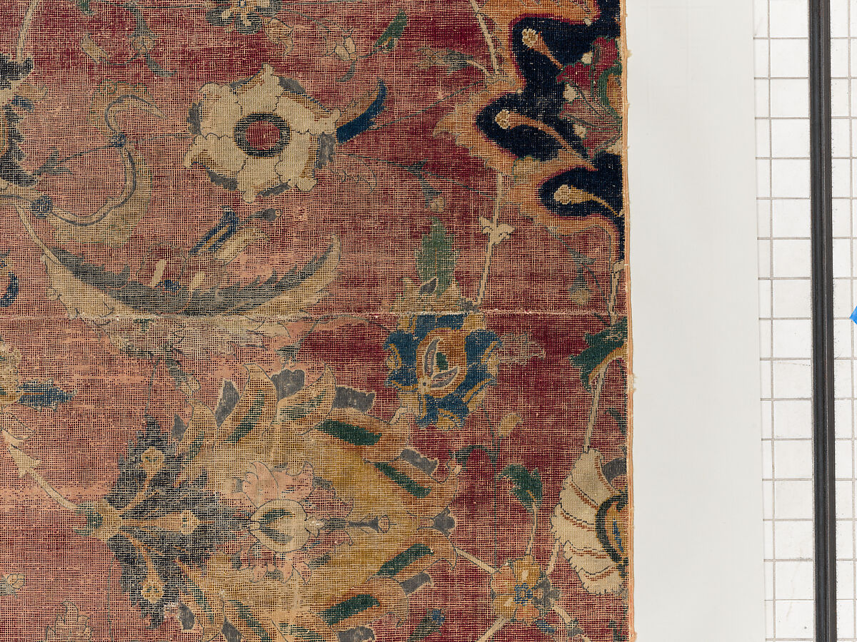 Carpet Fragment, Wool (warp, weft and pile); asymmetrically knotted pile