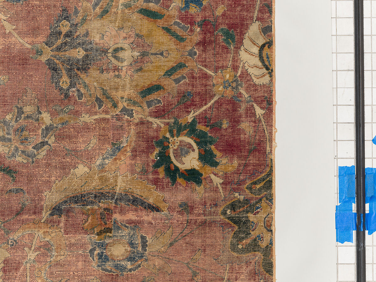 Carpet Fragment, Wool (warp, weft and pile); asymmetrically knotted pile
