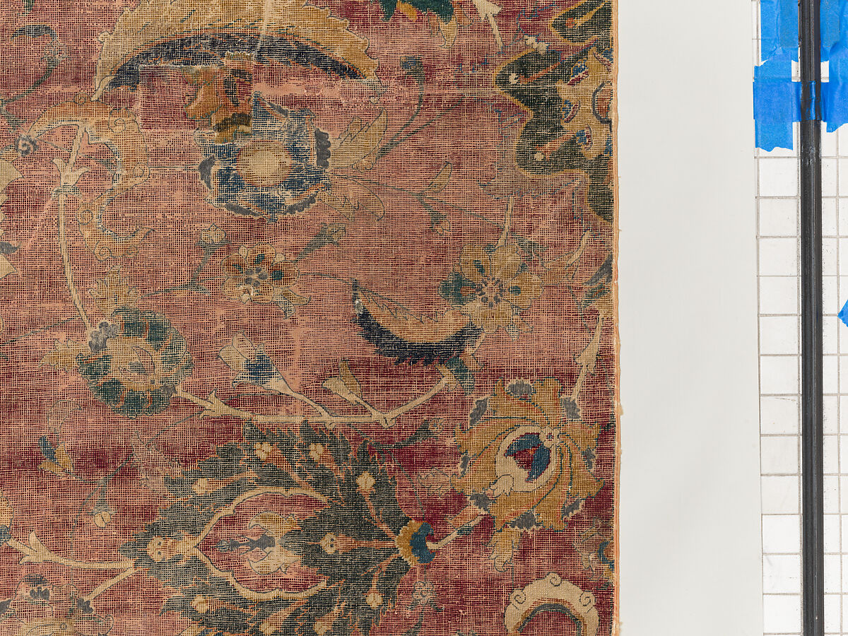 Carpet Fragment, Wool (warp, weft and pile); asymmetrically knotted pile