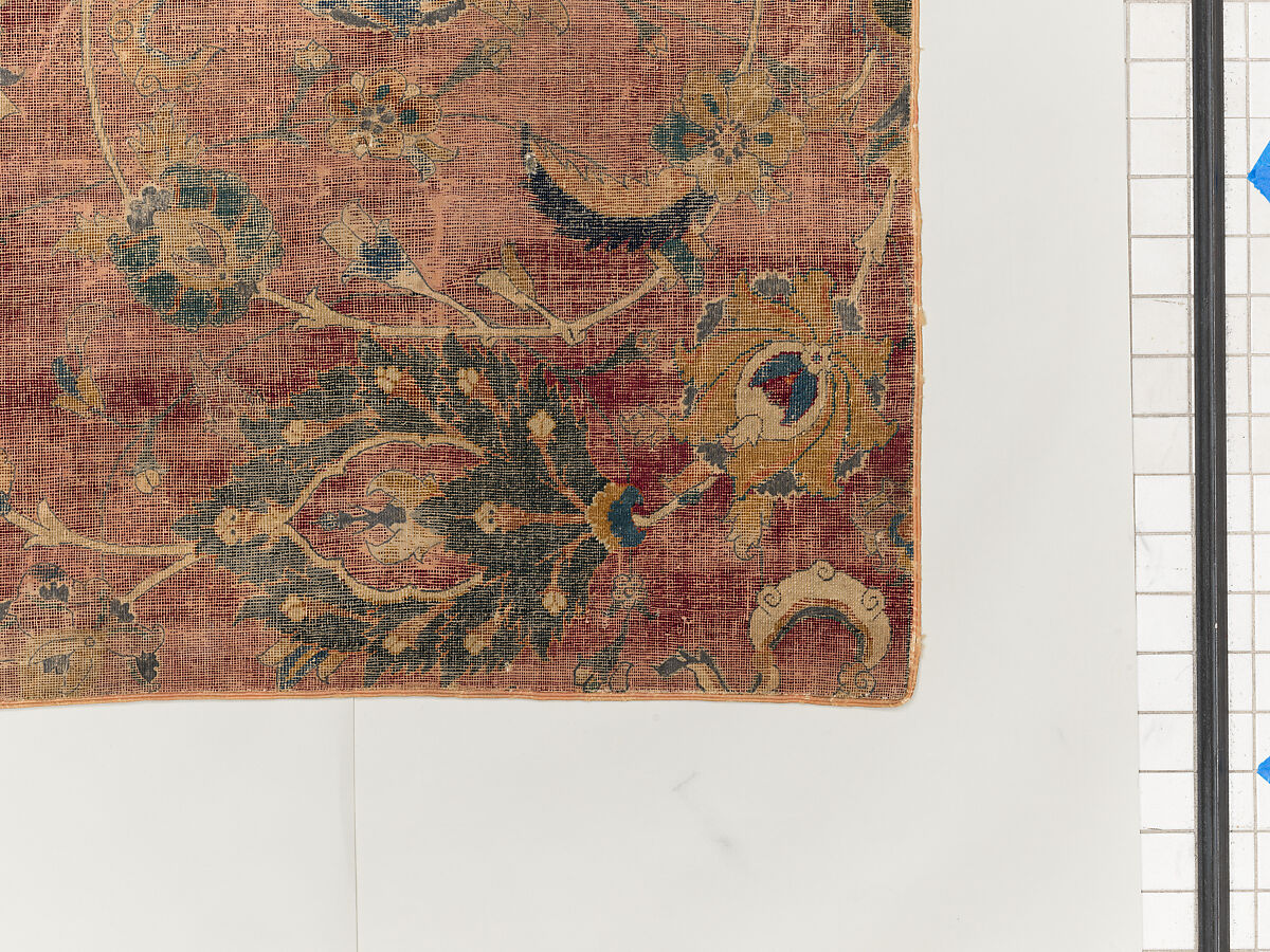 Carpet Fragment, Wool (warp, weft and pile); asymmetrically knotted pile