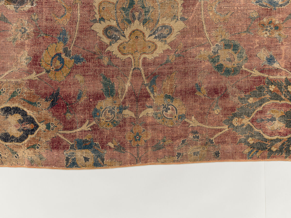 Carpet Fragment, Wool (warp, weft and pile); asymmetrically knotted pile