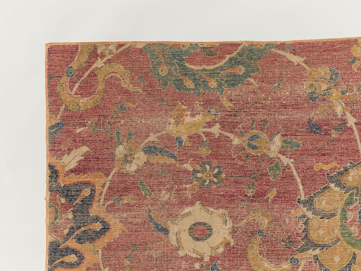Carpet Fragment, Wool (warp, weft and pile); asymmetrically knotted pile