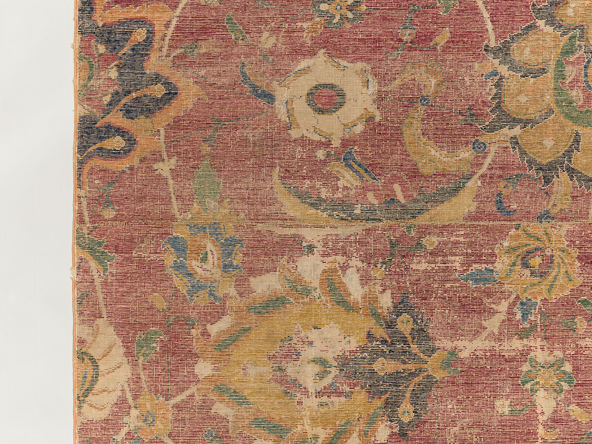 Carpet Fragment, Wool (warp, weft and pile); asymmetrically knotted pile