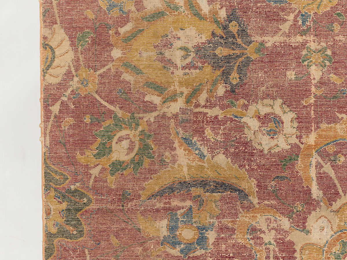Carpet Fragment, Wool (warp, weft and pile); asymmetrically knotted pile