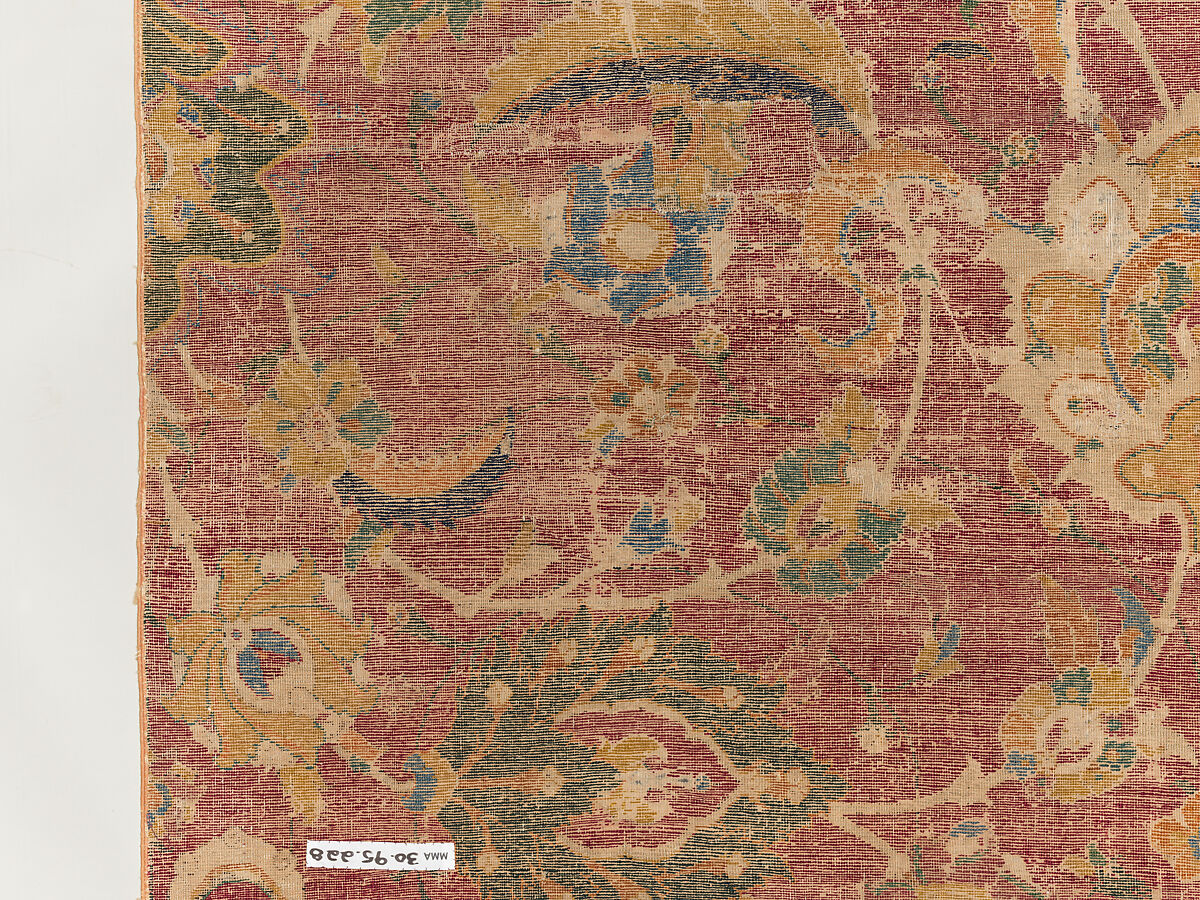 Carpet Fragment, Wool (warp, weft and pile); asymmetrically knotted pile