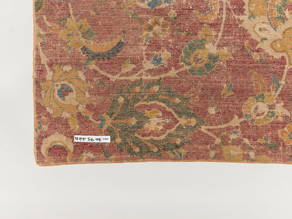 Carpet Fragment, Wool (warp, weft and pile); asymmetrically knotted pile