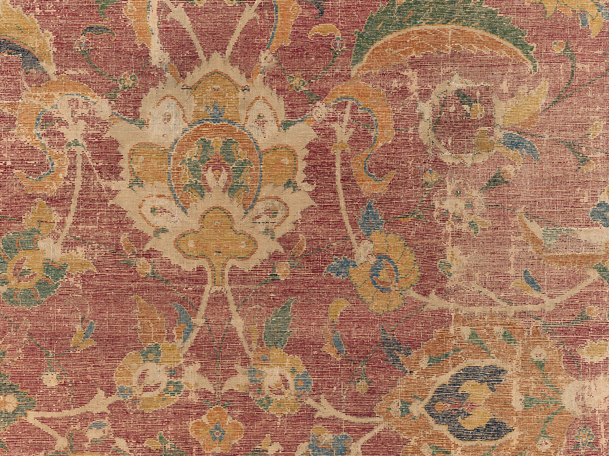 Carpet Fragment, Wool (warp, weft and pile); asymmetrically knotted pile