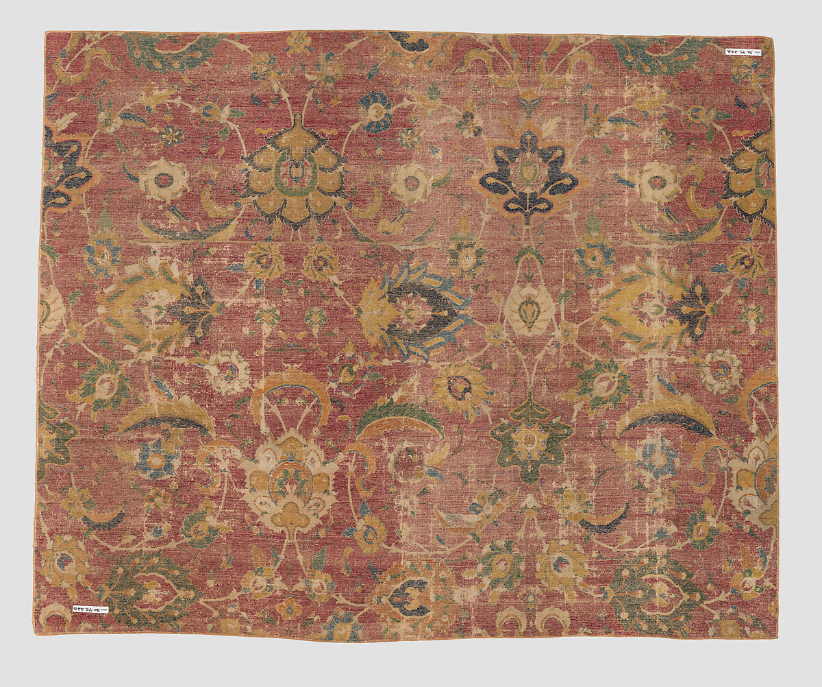 Carpet Fragment, Wool (warp, weft and pile); asymmetrically knotted pile