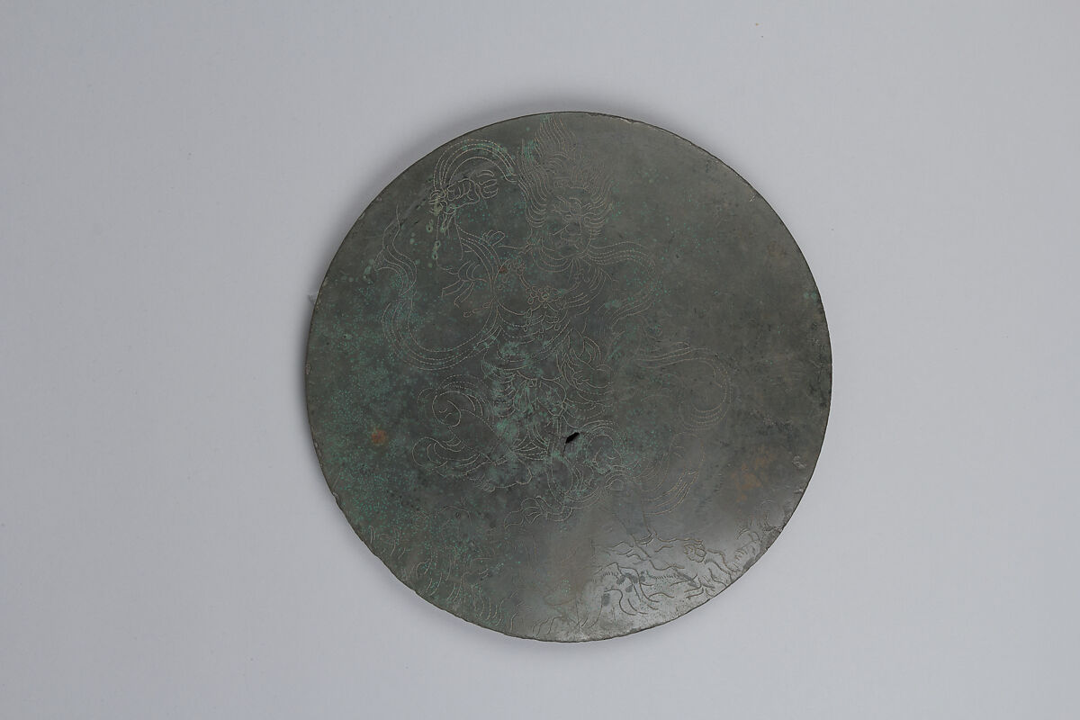 Mirror with Zaō Gongen, Bronze with hairline engraving, Japan 