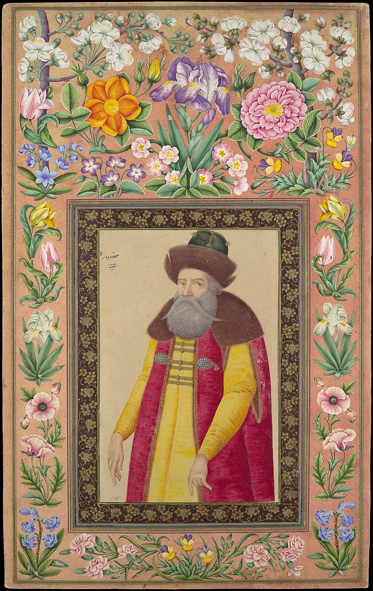 "Portrait of the Russian Ambassador, Prince Andrey Priklonskiy", Folio from the Davis Album, 'Ali Quli Jabbadar  Iranian, Ink, opaque watercolor, and gold on paper