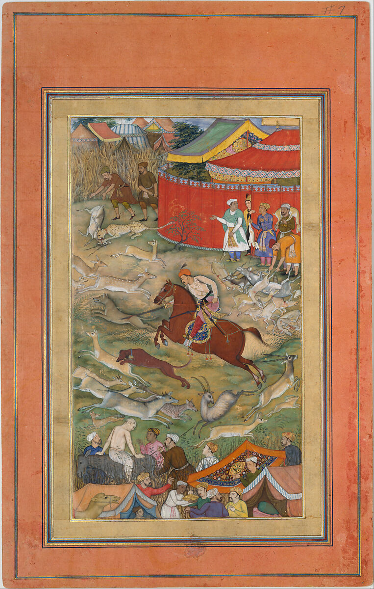"Hamid Bhakari Punished by Akbar", Folio from a Manuscript of the Akbarnama. Folio from the Davis Album, Abu'l Fazl  Indian, Ink, opaque watercolor, and gold on paper
