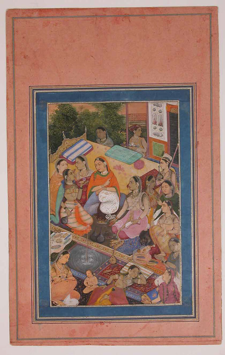 "A Gathering of Court Women", Folio from the Davis Album, Ink, opaque watercolor, and gold on paper