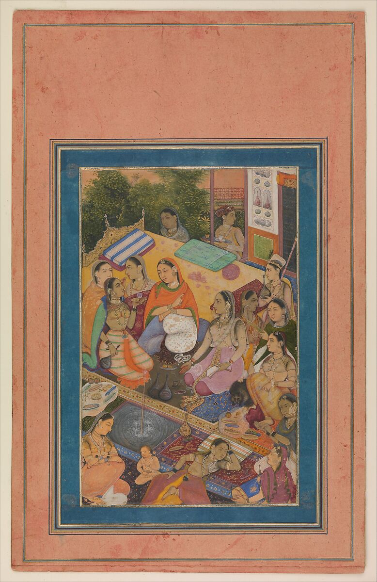 "A Gathering of Court Women", Folio from the Davis Album, Ink, opaque watercolor, and gold on paper