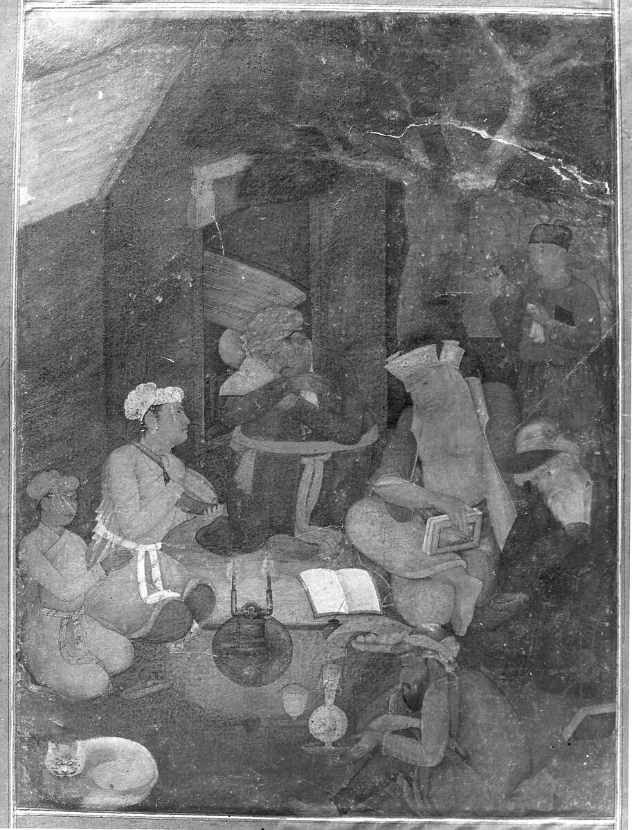 "Night Scene: Group Listening to Music", Folio from the Davis Album, Ink, opaque watercolor, and gold on paper