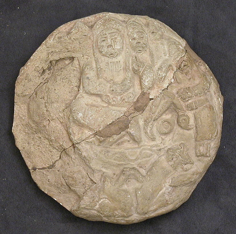 Medallion with Enthroned Figure and Attendants, Earthenware; carved