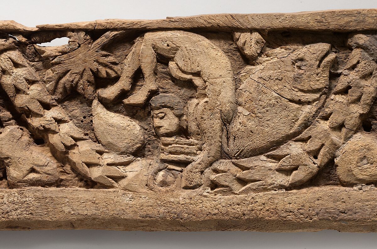 Fragment of a Frieze with Winged Pinecones and Palmettes, Wood; carved