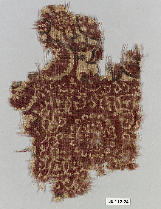 Textile Fragment, Cotton, plain weave; block-printed and/or painted, mordant dyed 