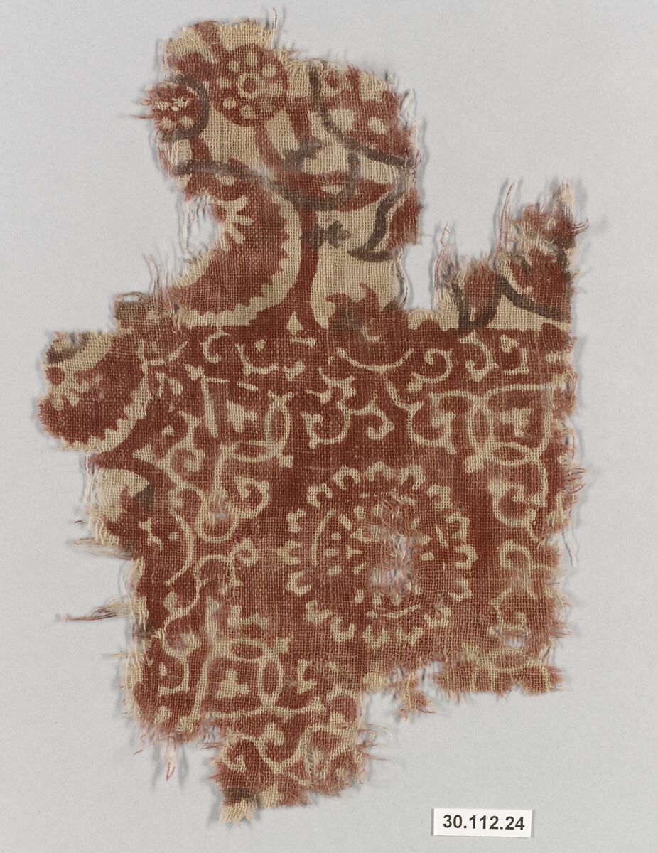 Textile Fragment, Cotton, plain weave; block-printed and/or painted, mordant dyed 