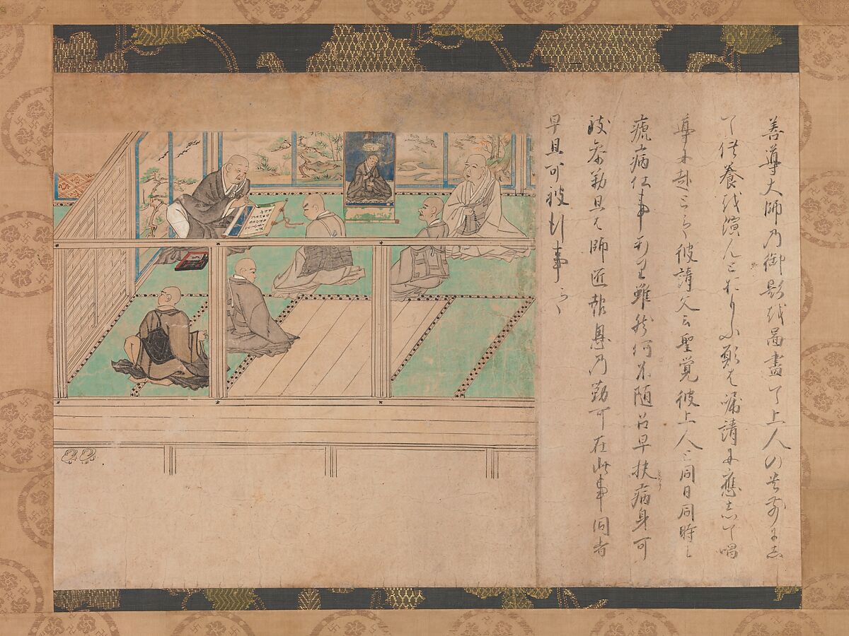 Illustrated Biography of Hōnen (Shūikotokūden-e), Section of handscroll mounted as hanging scroll; ink and color on paper, Japan 