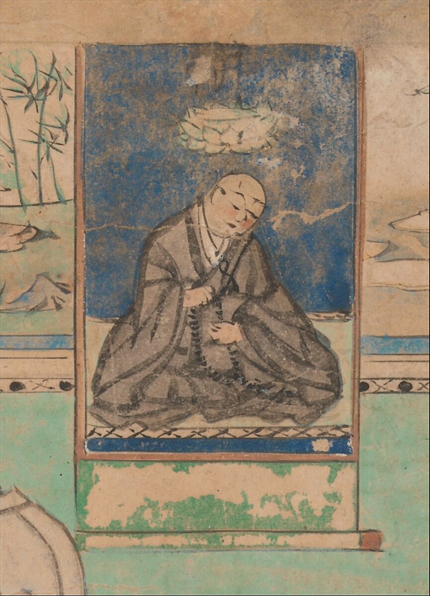 Illustrated Biography of Hōnen (Shūikotokūden-e), Section of handscroll mounted as hanging scroll; ink and color on paper, Japan
