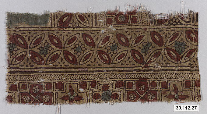 Textile Fragment, Cotton, plain weave; painted and/or printed, mordant and resist dyed