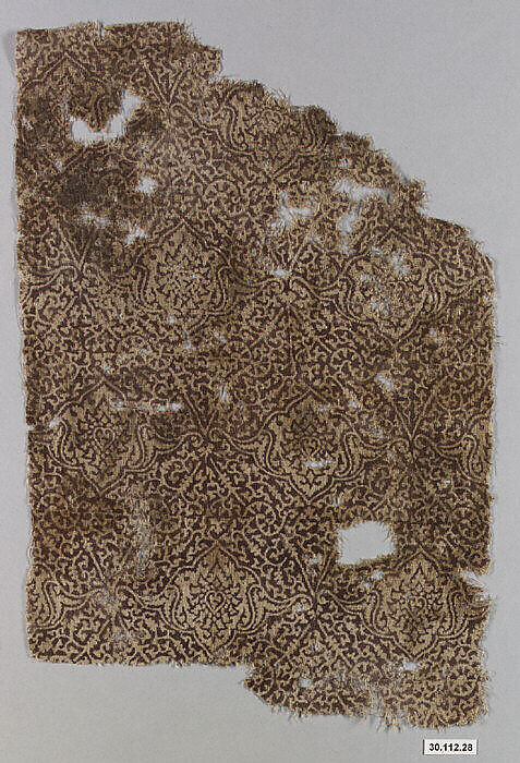 Textile with Arabesque and Palmette Design, Cotton, plain weave; block-printed, mordant dyed