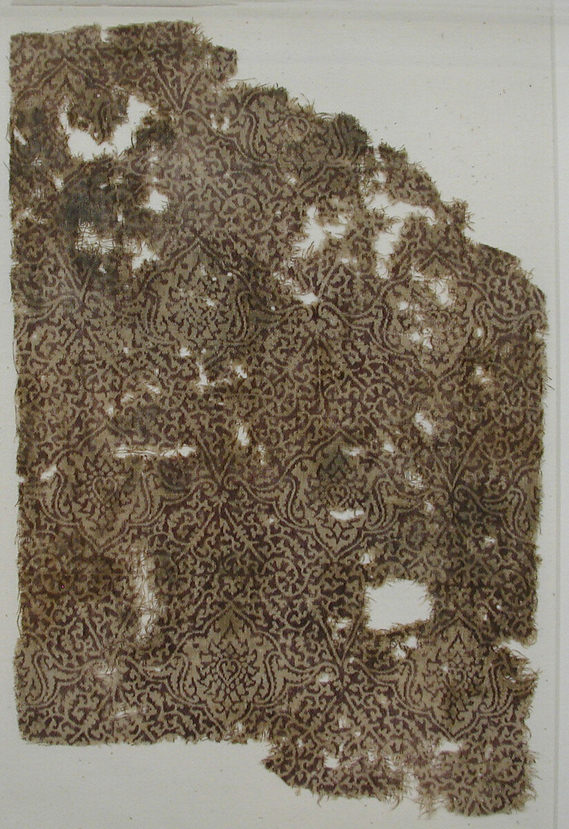 Textile with Arabesque and Palmette Design, Cotton, plain weave; block-printed, mordant dyed