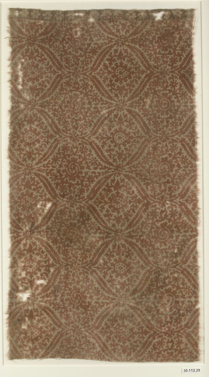Textile Fragment, Cotton, plain weave; block-printed, mordant dyed