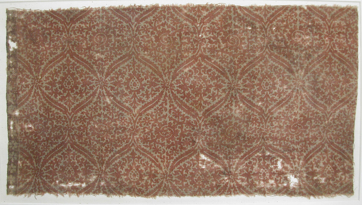 Textile Fragment, Cotton, plain weave; block-printed, mordant dyed 